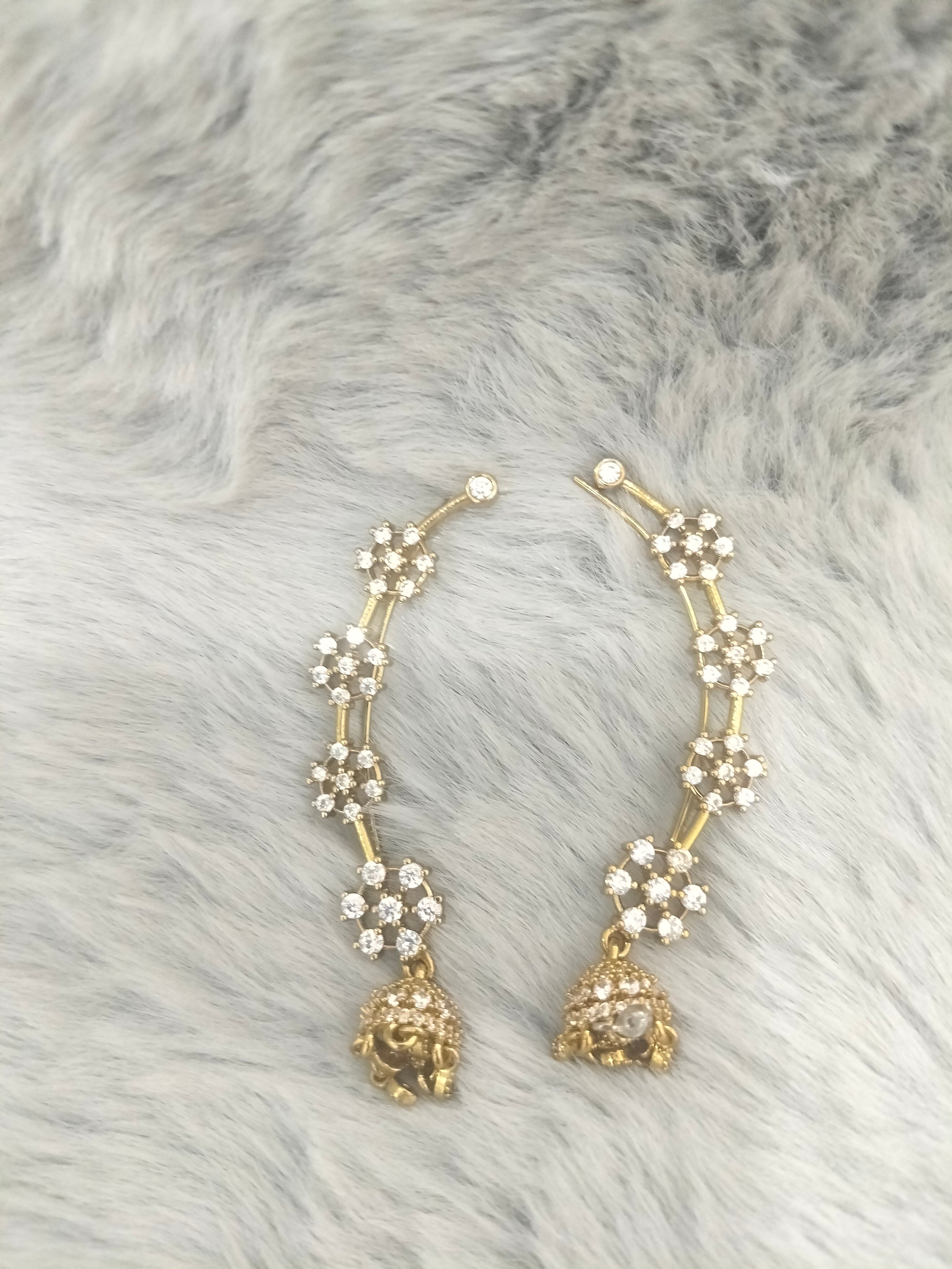 Earcuff with jhumkas - mehendi finish