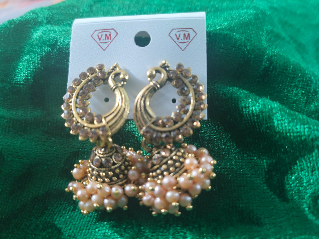 Rose gold pearl jhumkas