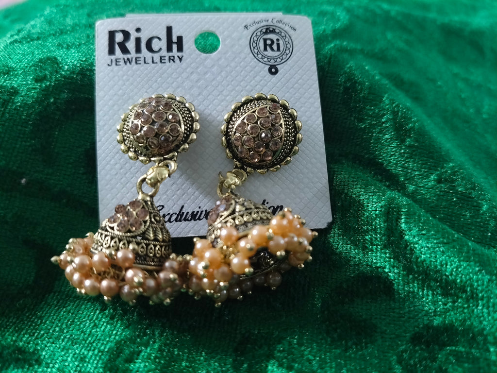 Rose gold pearl jhumkas