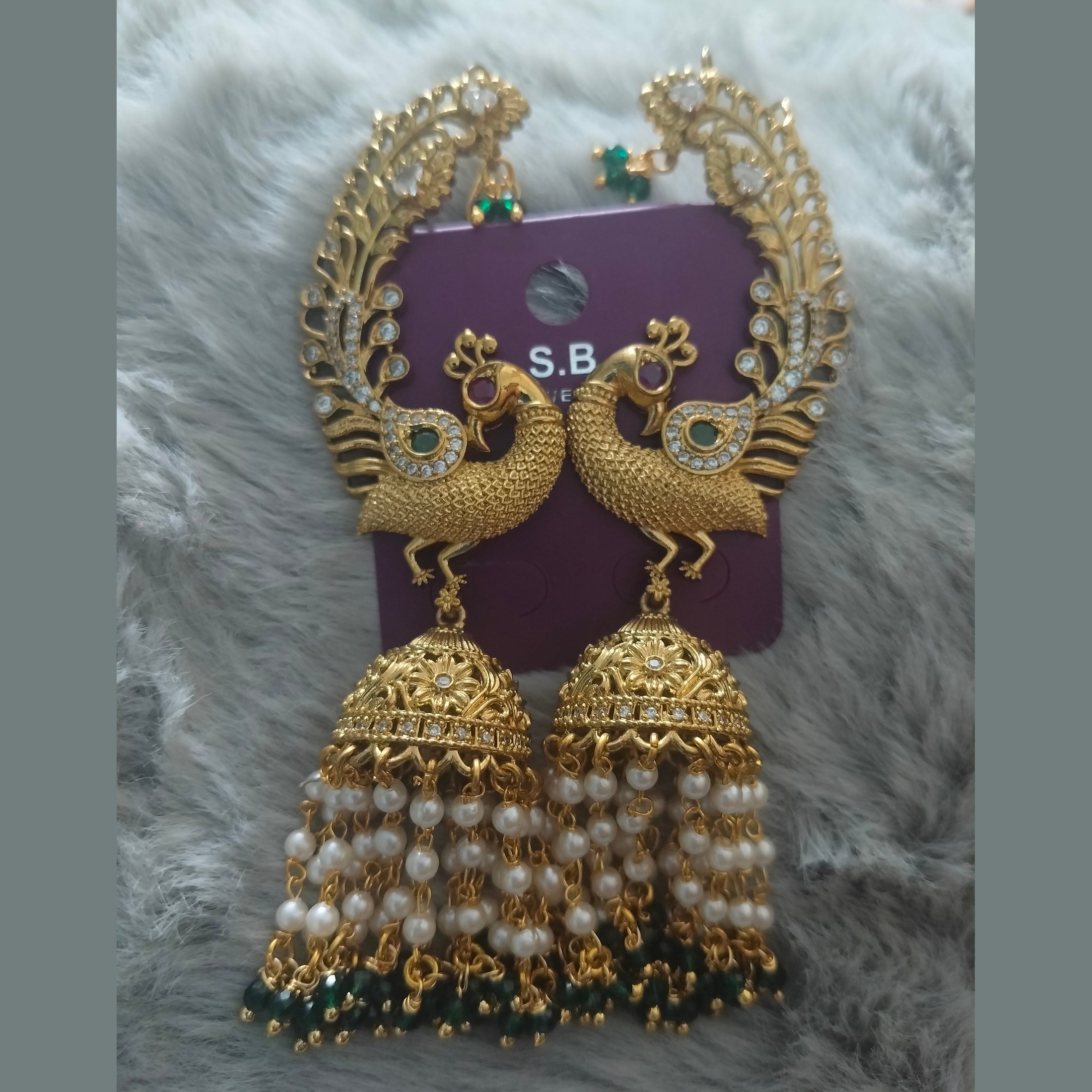 Peacock Earcuff with jhumka - Antique finish