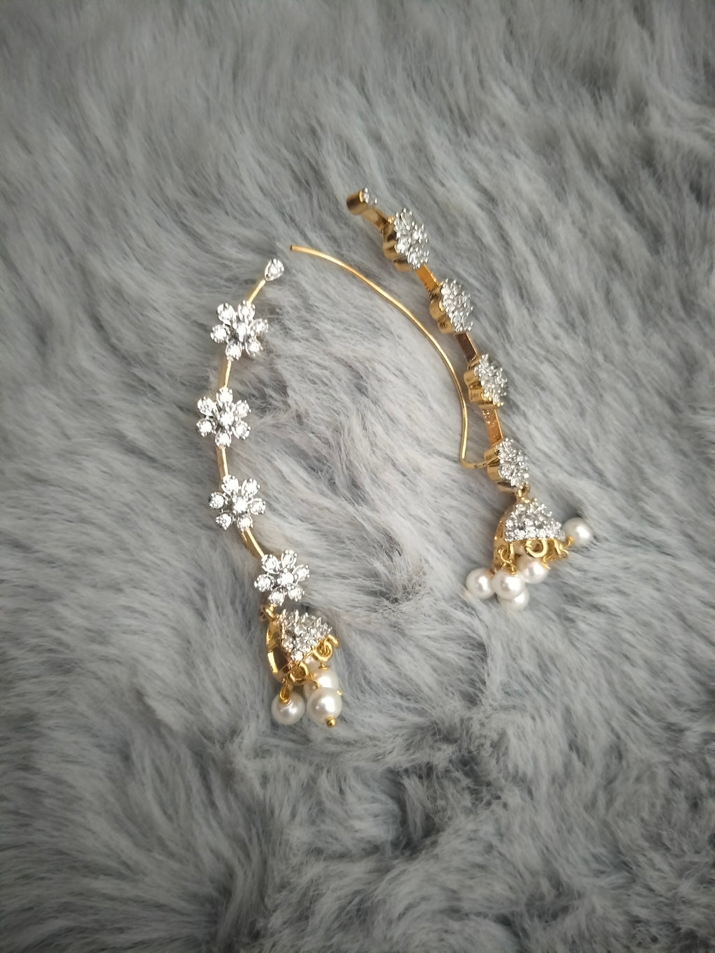 Earcuffs along with jhumka with diamond finish