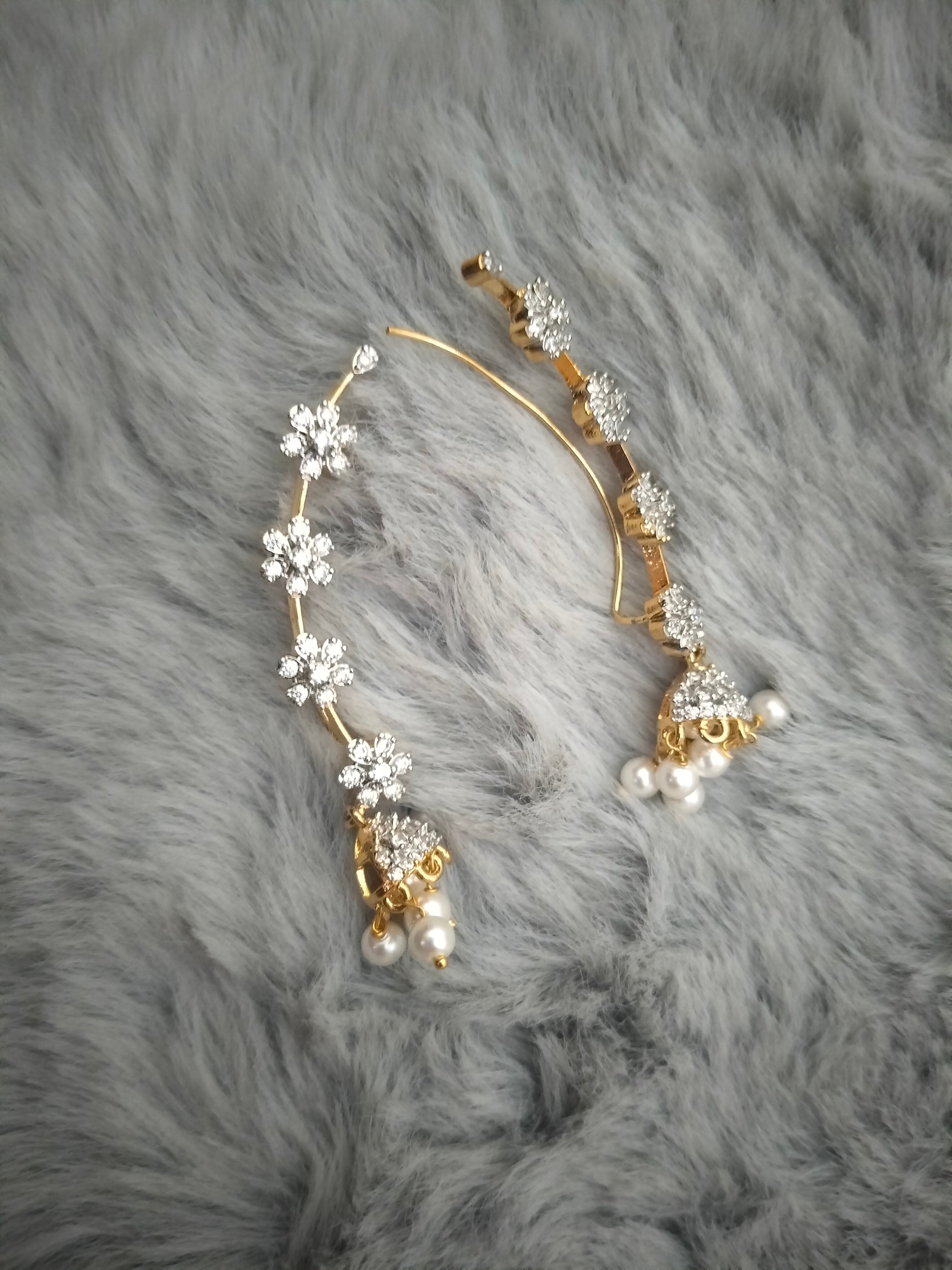 Earcuffs along with jhumka with diamond finish