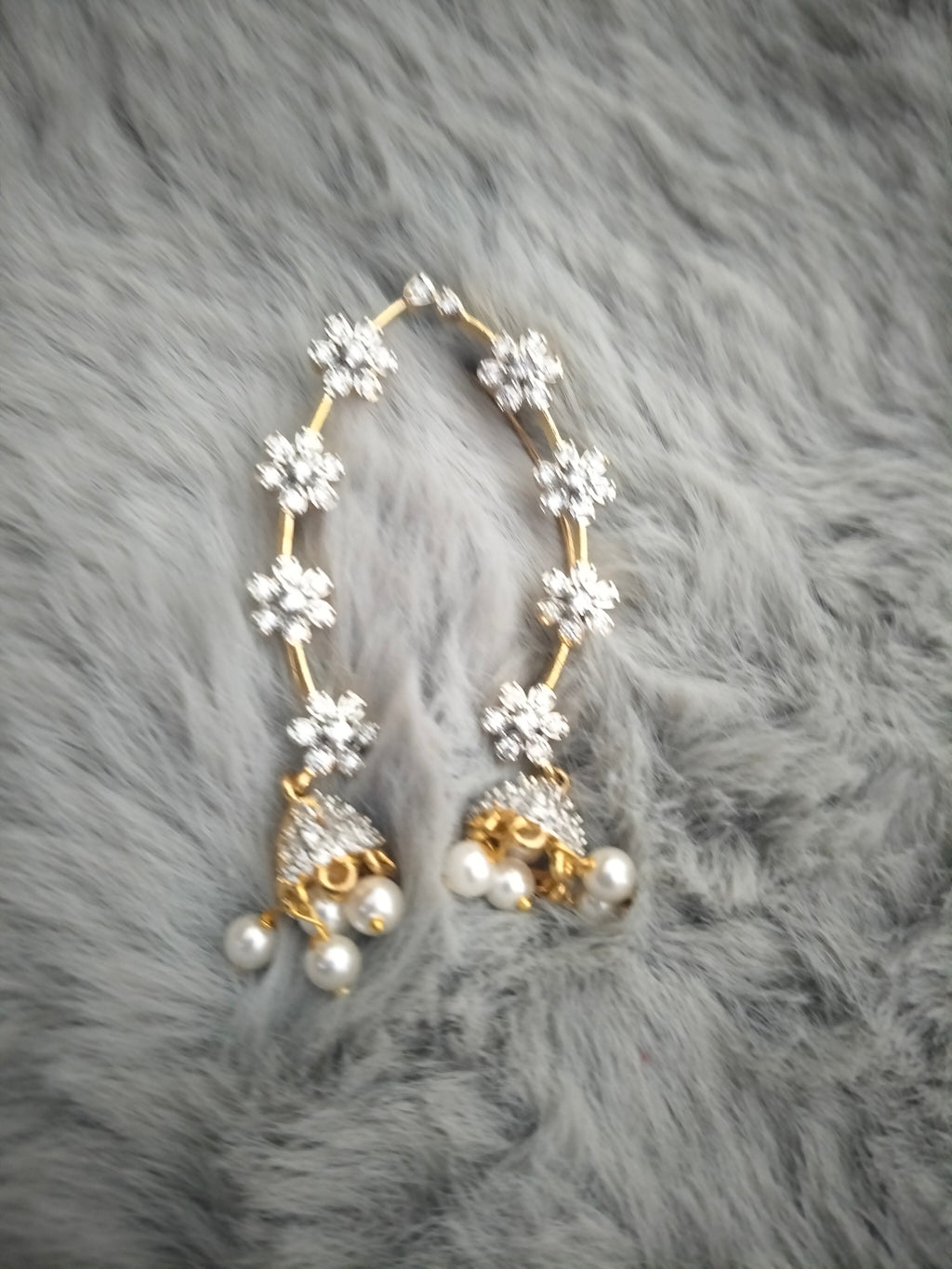 Earcuffs along with jhumka with diamond finish