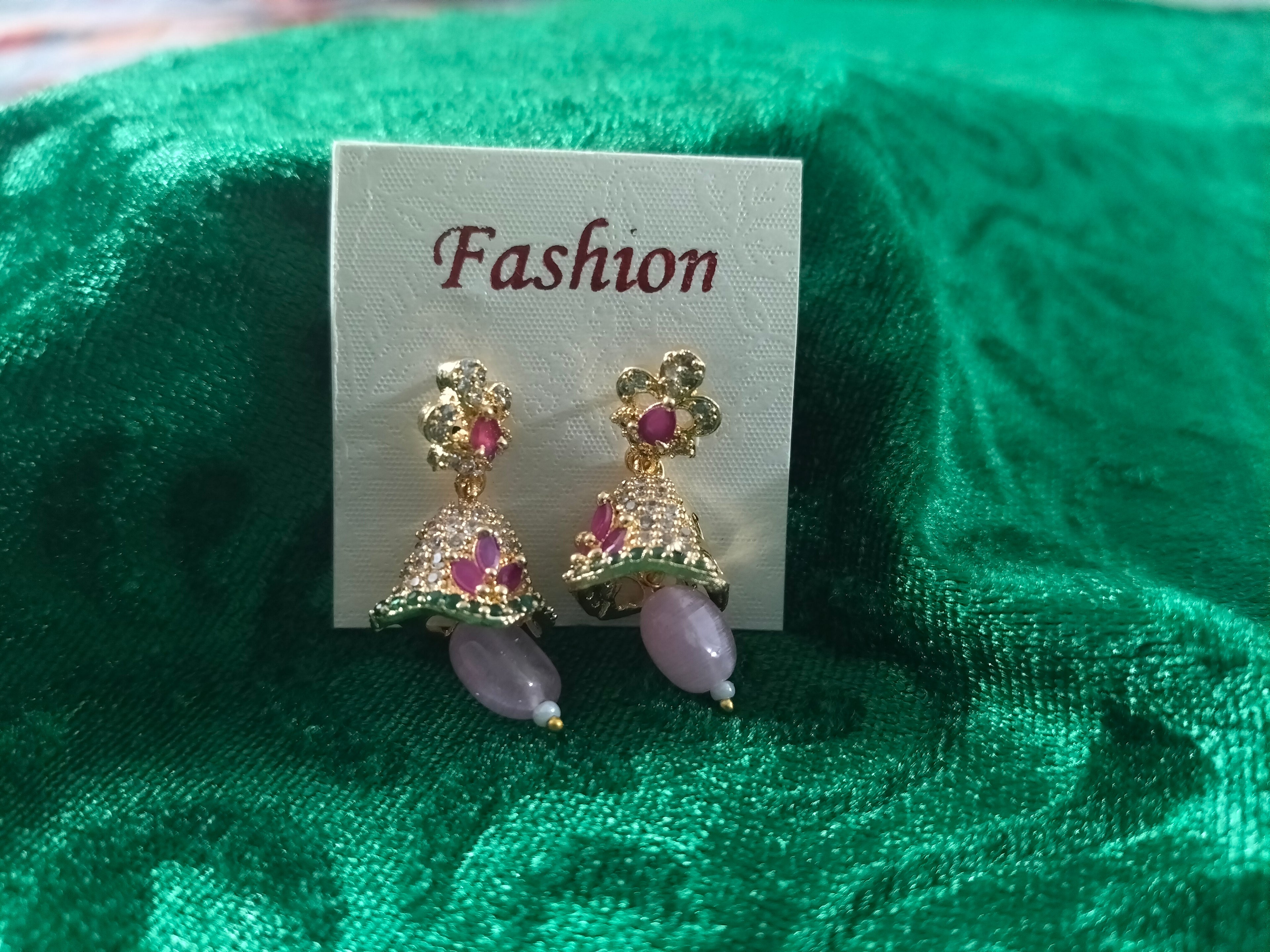 Small cz Jhumka with light purple drop